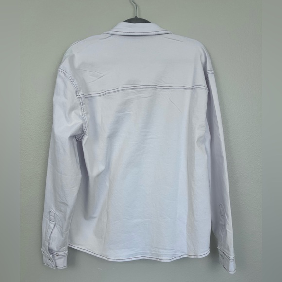 WeWoreWhat White Lt. Denim  Shacket Jacket Button up Top w/ Rust Stitching - Picture 7 of 8